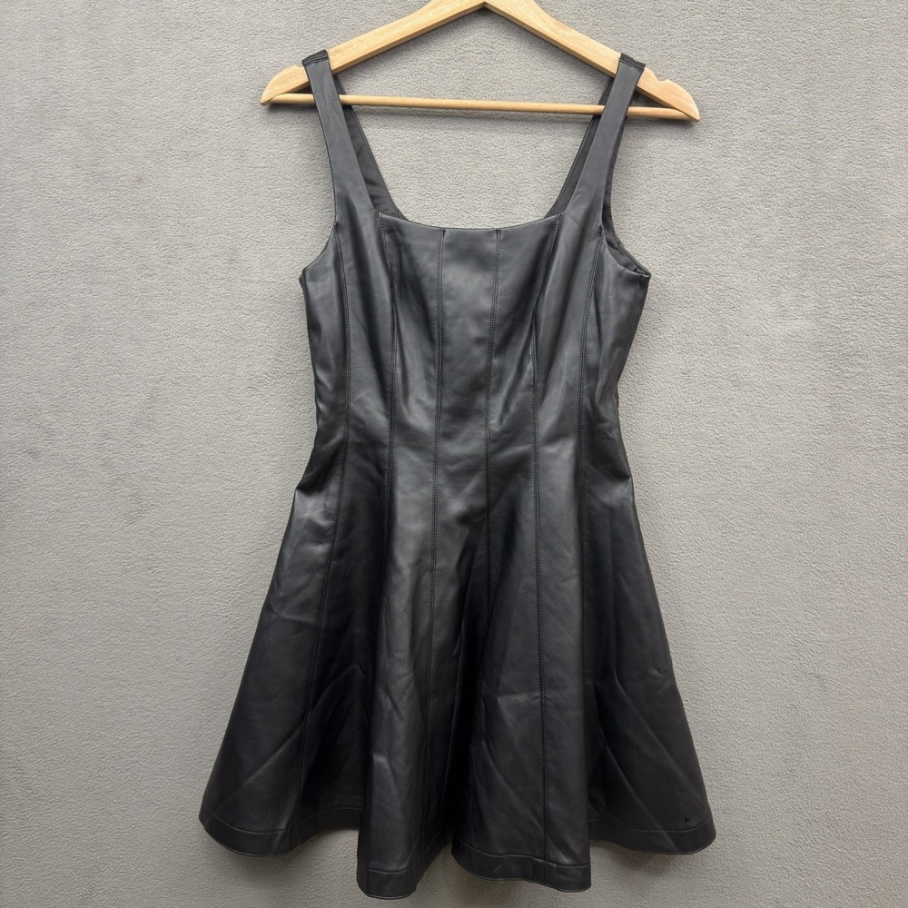 7 For All Mankind Vegan Leather Grunge Midi Dress Size XS Black Sleeveless NWOT